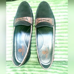 Marc Joseph-New York Women's Black Suede Leather and Croc Loafers. Size 10.